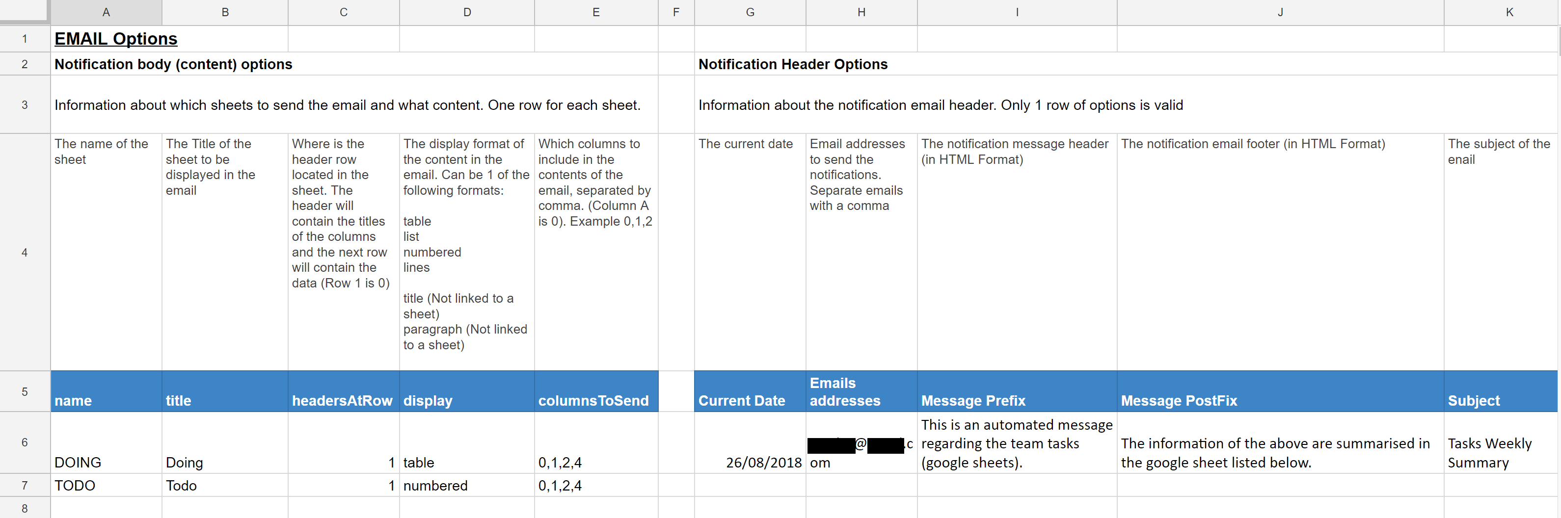 Email sheet screenshot