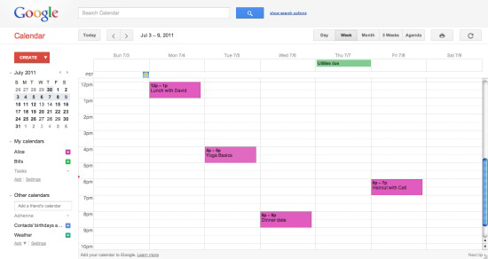 Google calendar screenshot