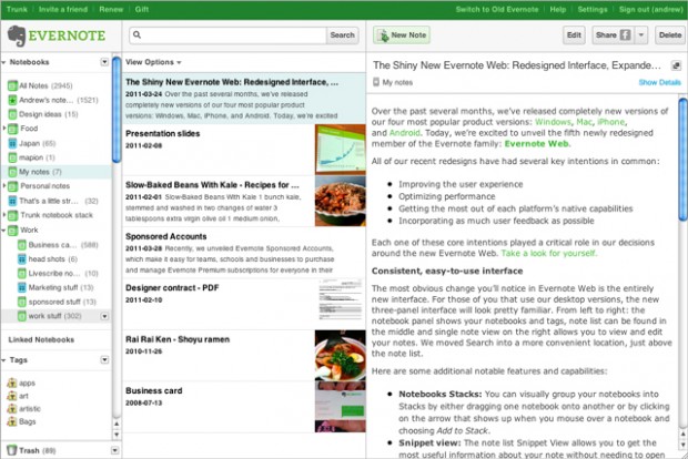 Evernote screenshot